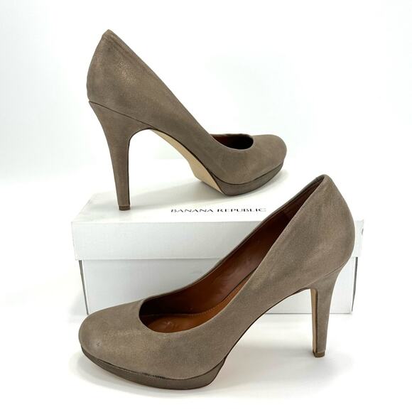 Banana Republic Kristen Stiletto Pumps Sz 10 Taupe Metallic Leather Platform New - Picture 1 of 14